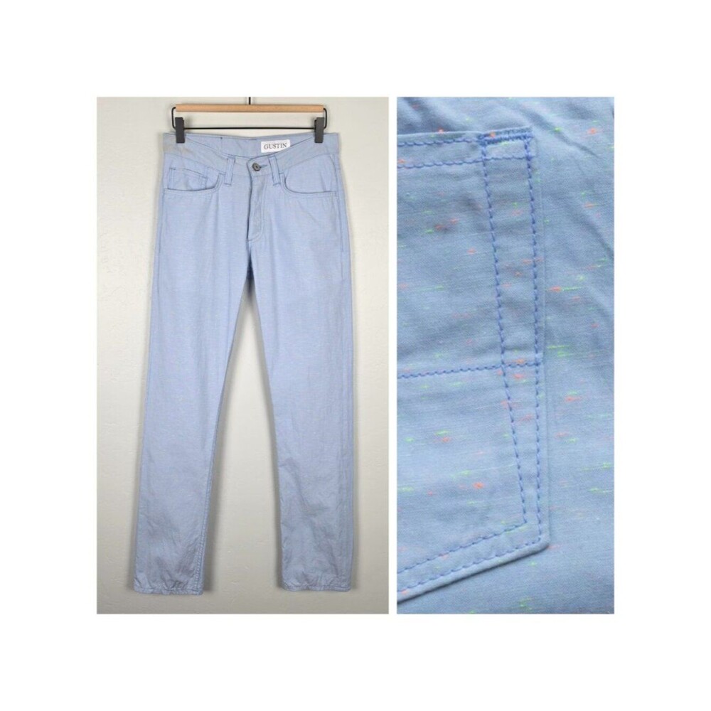 Gustin #462 Neon Nep 5 Pocket Pants Straight Lightweight Cotton Sky Blue Size 30